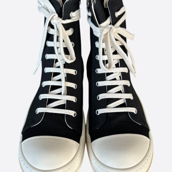 Rick Owens Black & White High Top Sneakers - Picture 2 of 7